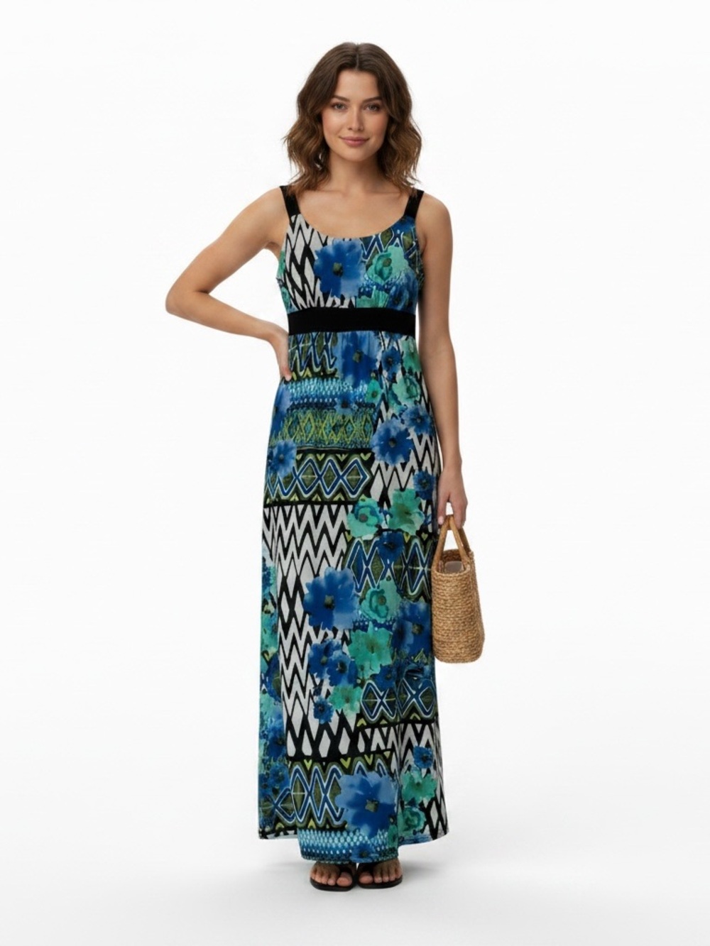 madison leigh Blue & Green Floral Geo Print Maxi Dress